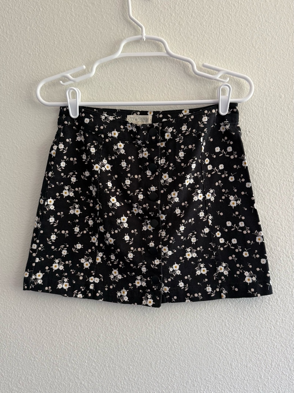 Black Floral Button-Front Skirt 100% Cotton